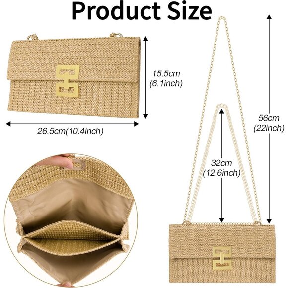 Straw Woven Clutch Purse for Women with Detachable Chain Strap Beach Party Date - Picture 7 of 7